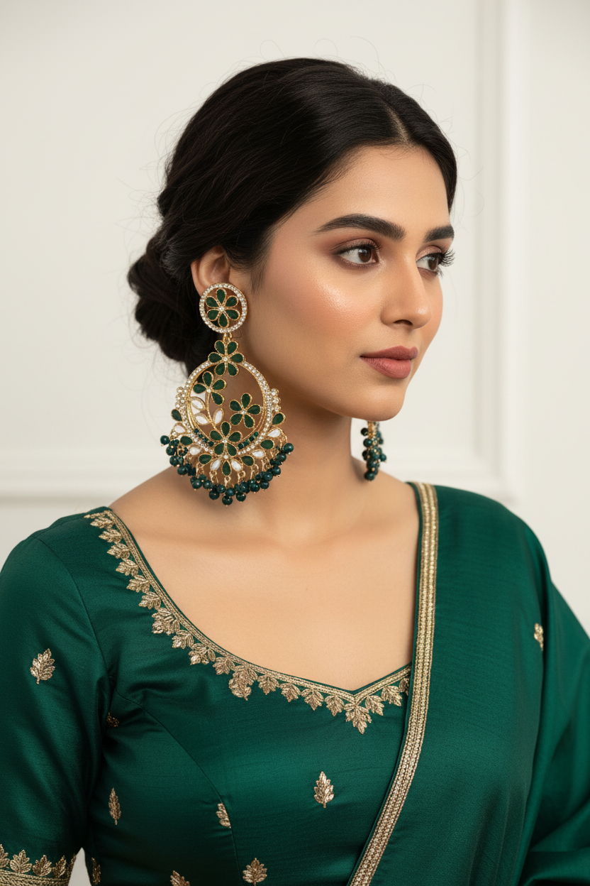 Phool Earring gold and green(Mahbano)
