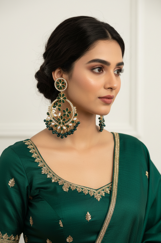 Phool Earring gold and green(Mahbano)
