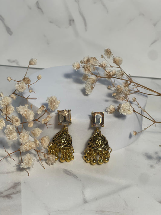 Gold Gem Stone Jhumki(Mahbano)