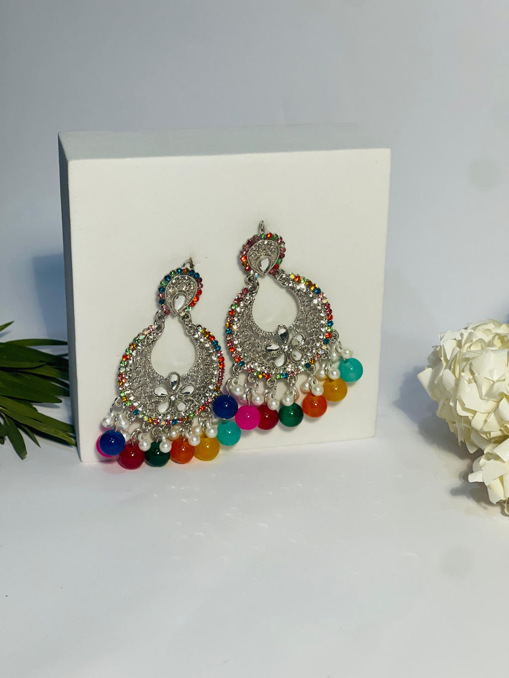 Ghungroo earrings silver and multi(Mahbano)