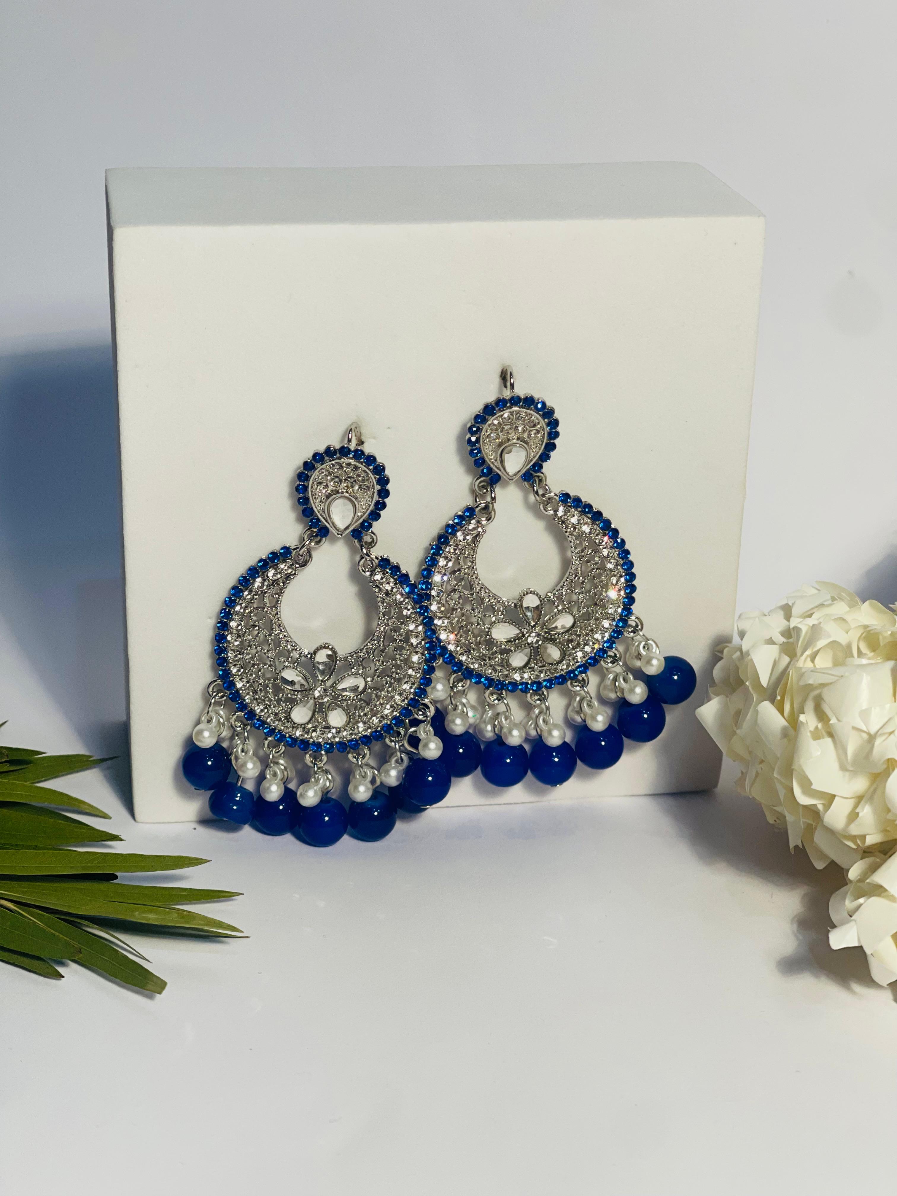 Ghungroo earrings silver and blue(Mahbano)