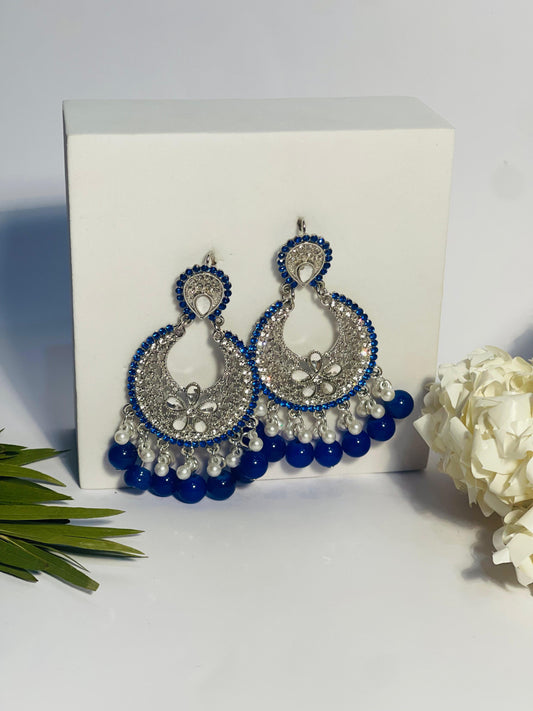 Ghungroo earrings silver and blue(Mahbano)