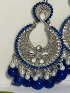 Ghungroo earrings silver and blue(Mahbano)