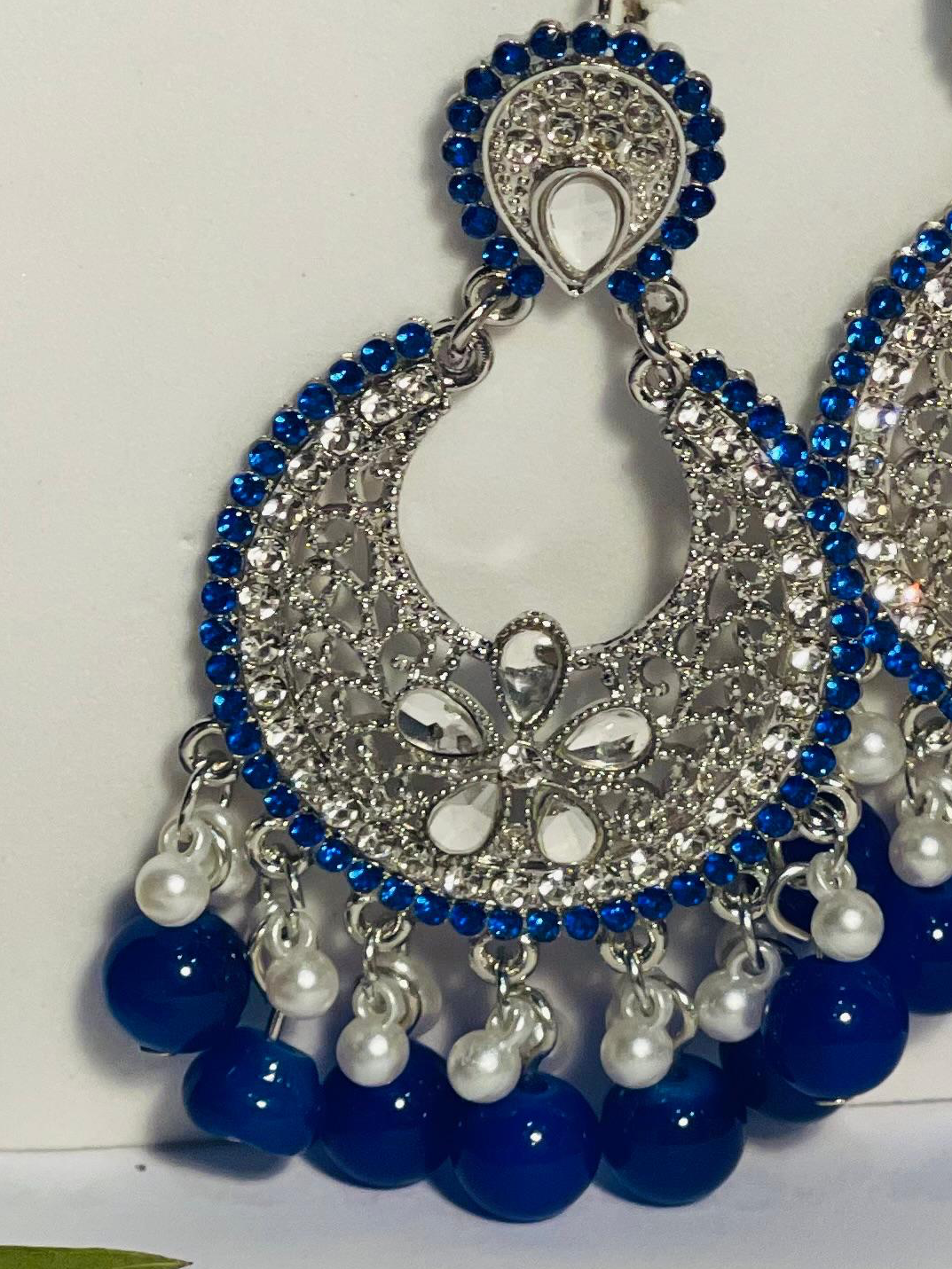 Ghungroo earrings silver and blue(Mahbano)