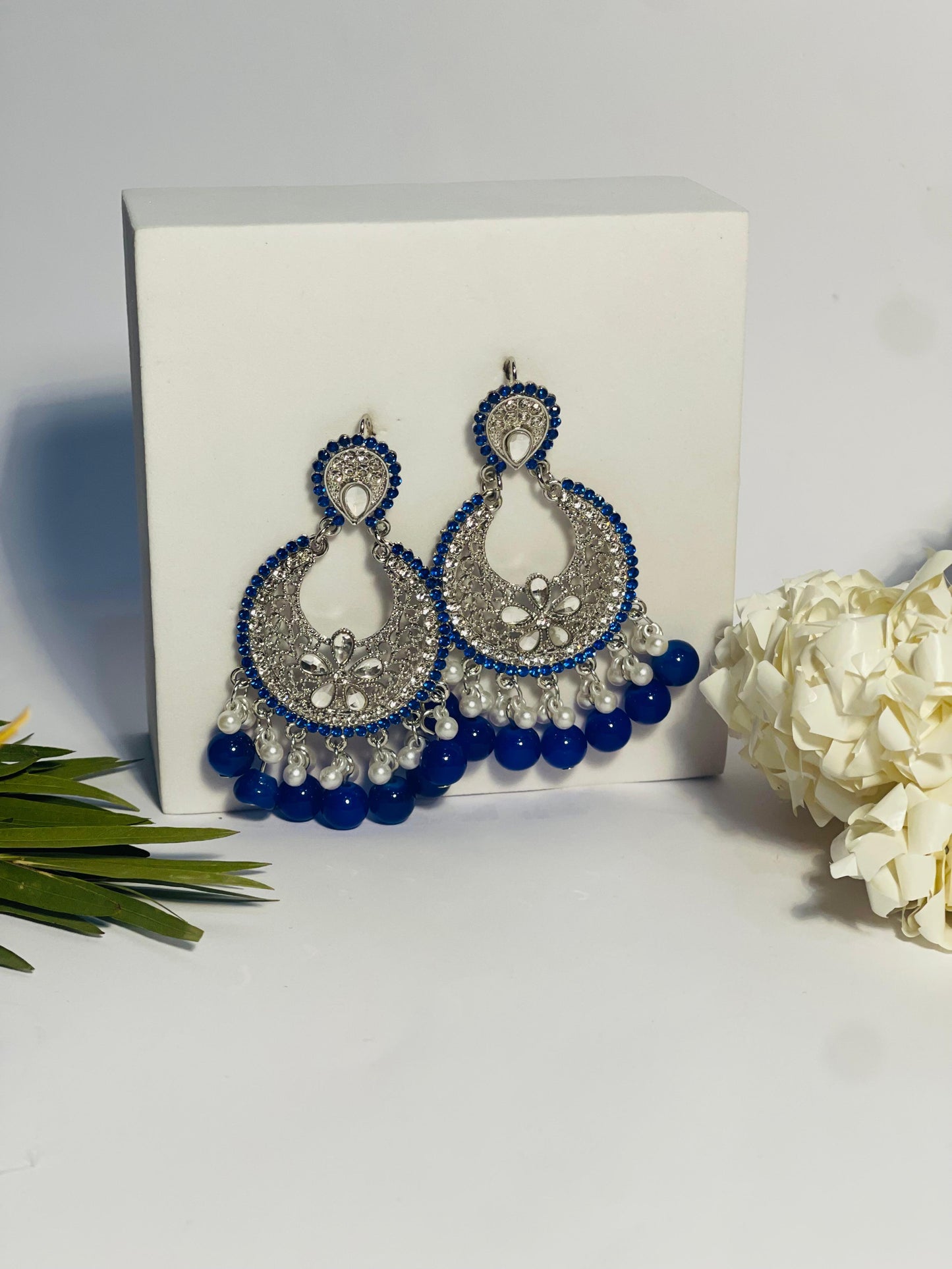 Ghungroo earrings silver and blue(Mahbano)