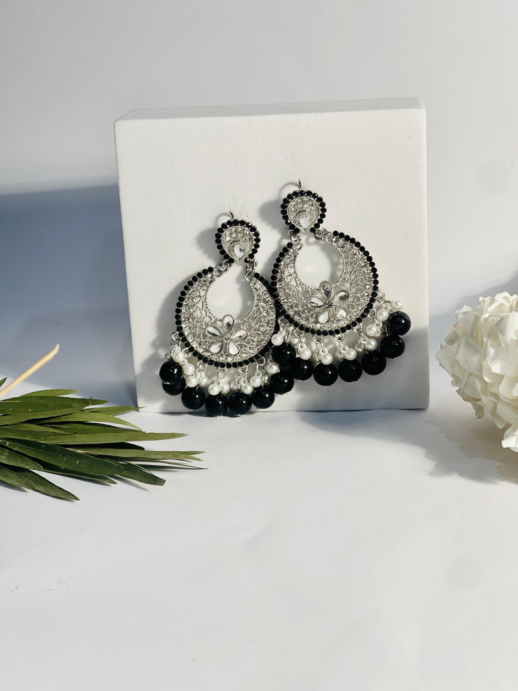 Ghungroo earrings silver with black beads(Mahbano)