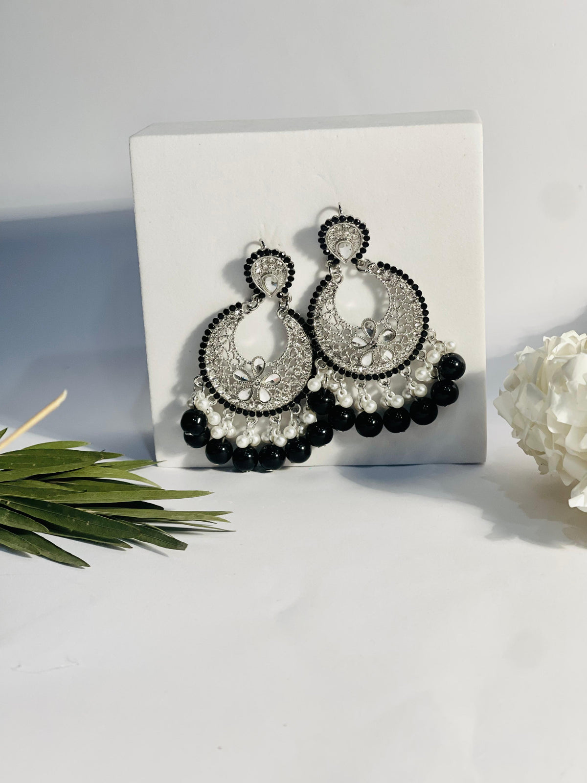 Ghungroo earrings silver with black beads(Mahbano)