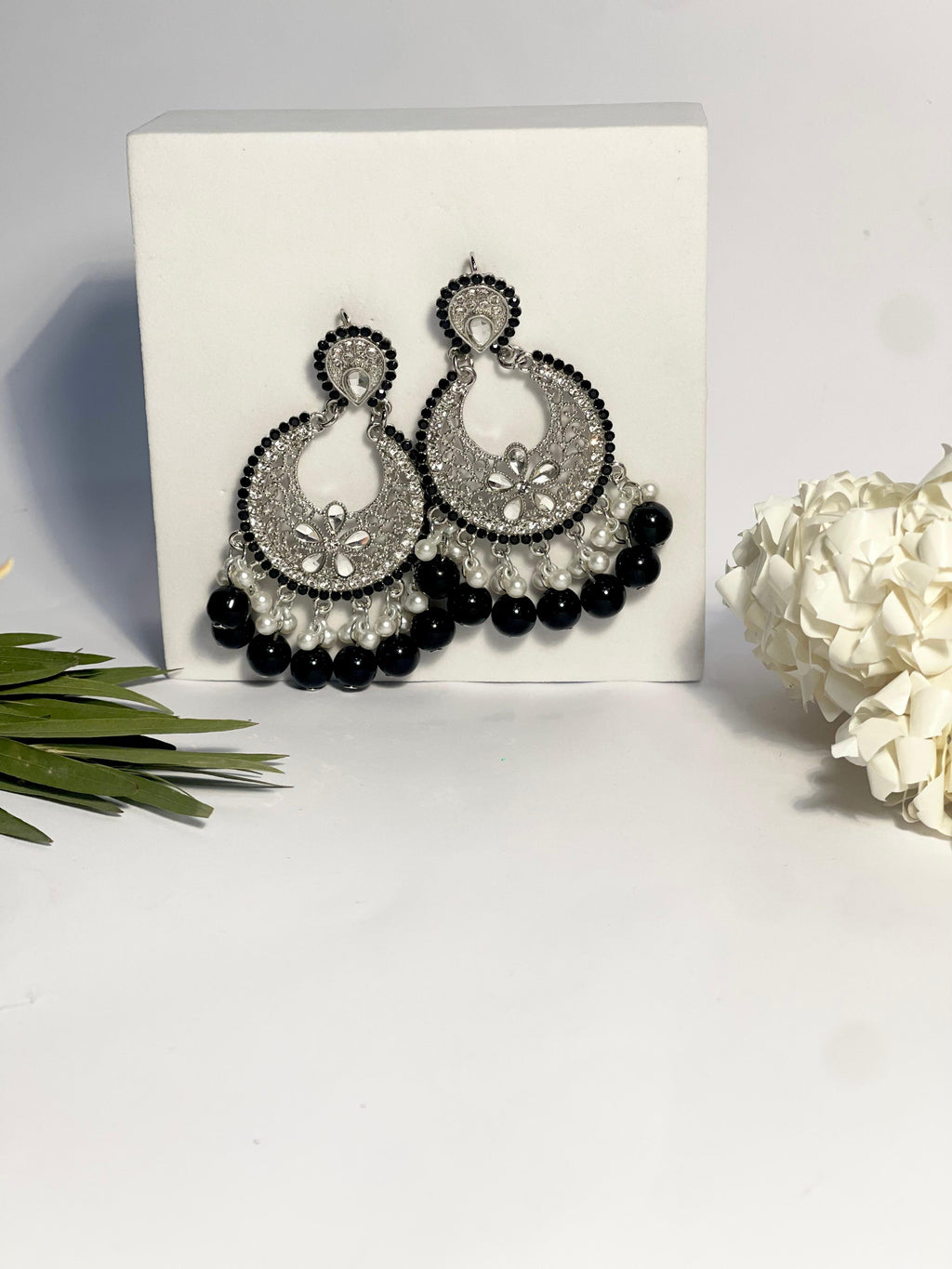 Ghungroo earrings silver with black beads(Mahbano)