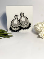 Ghungroo earrings silver with black beads(Mahbano)