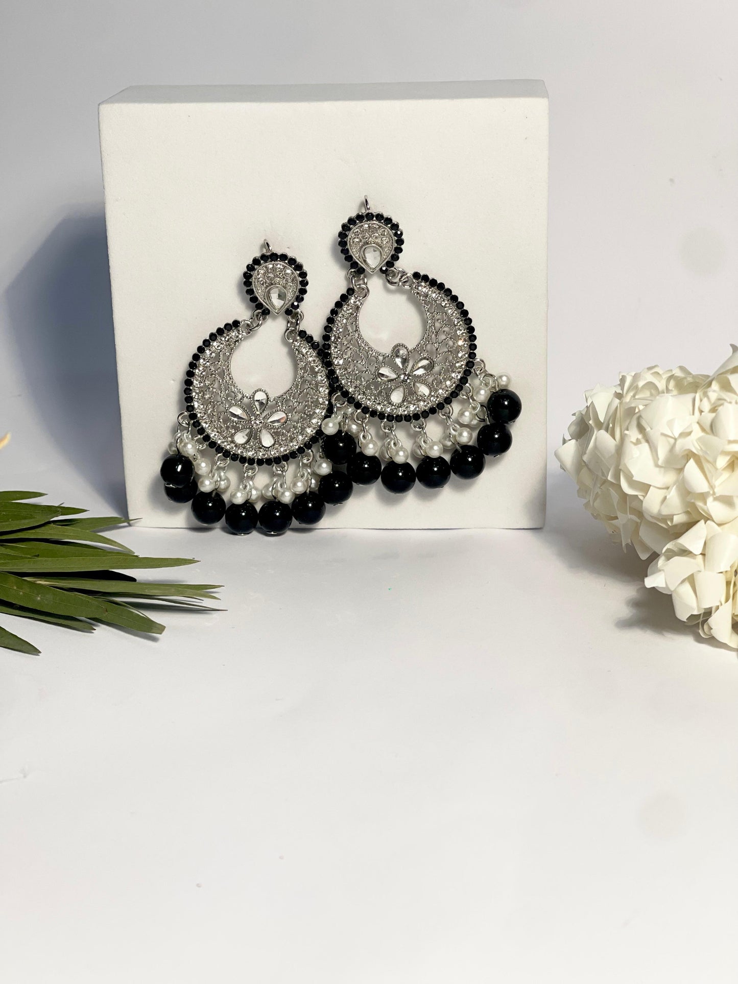Ghungroo earrings silver with black beads(Mahbano)