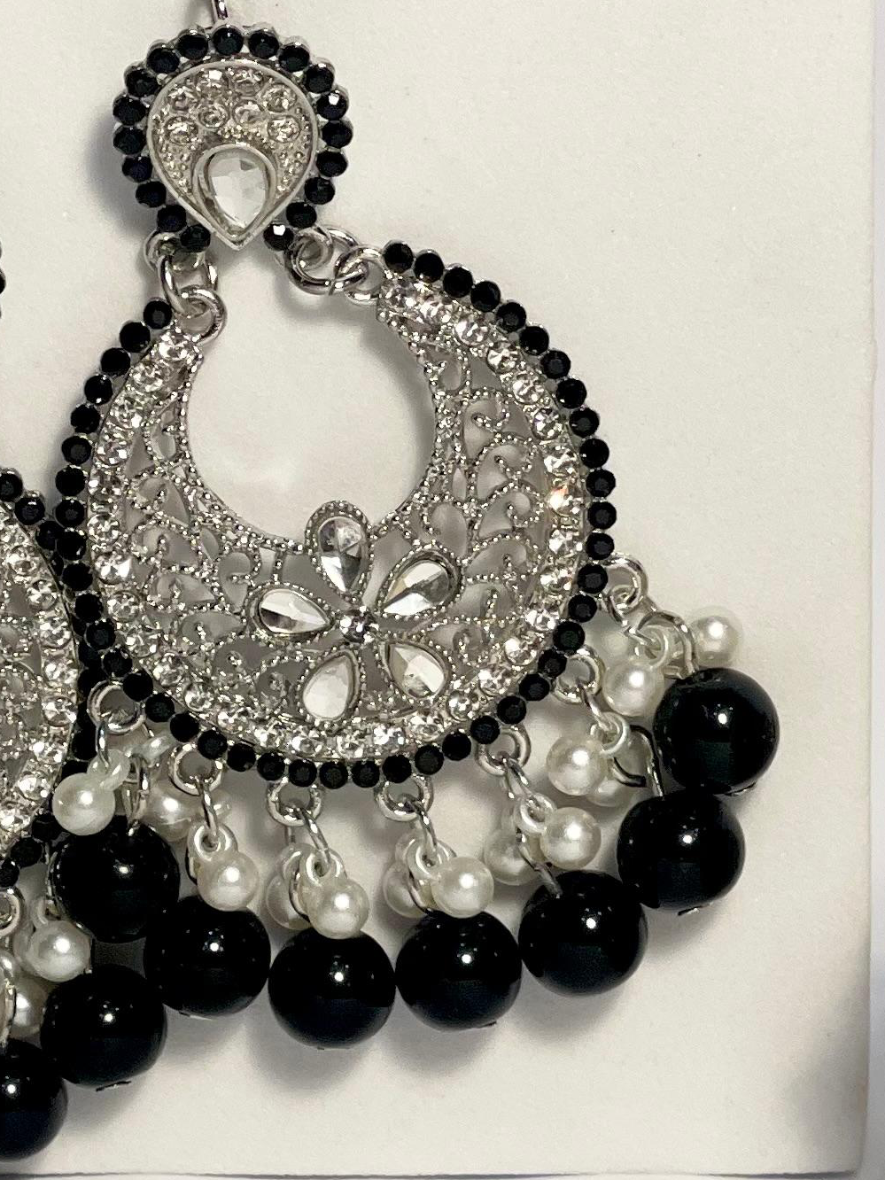 Ghungroo earrings silver with black beads(Mahbano)