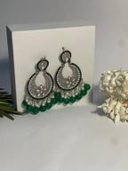 Ghungroo earrings silver with green beads(Mahbano)