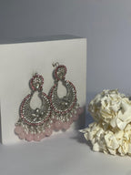 Ghungroo earrings silver and pink(Mahbano)