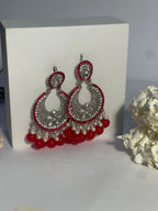 Ghungroo earrings silver and red(Mahbano)