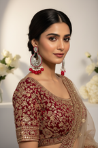 Ghungroo earrings silver and red(Mahbano)