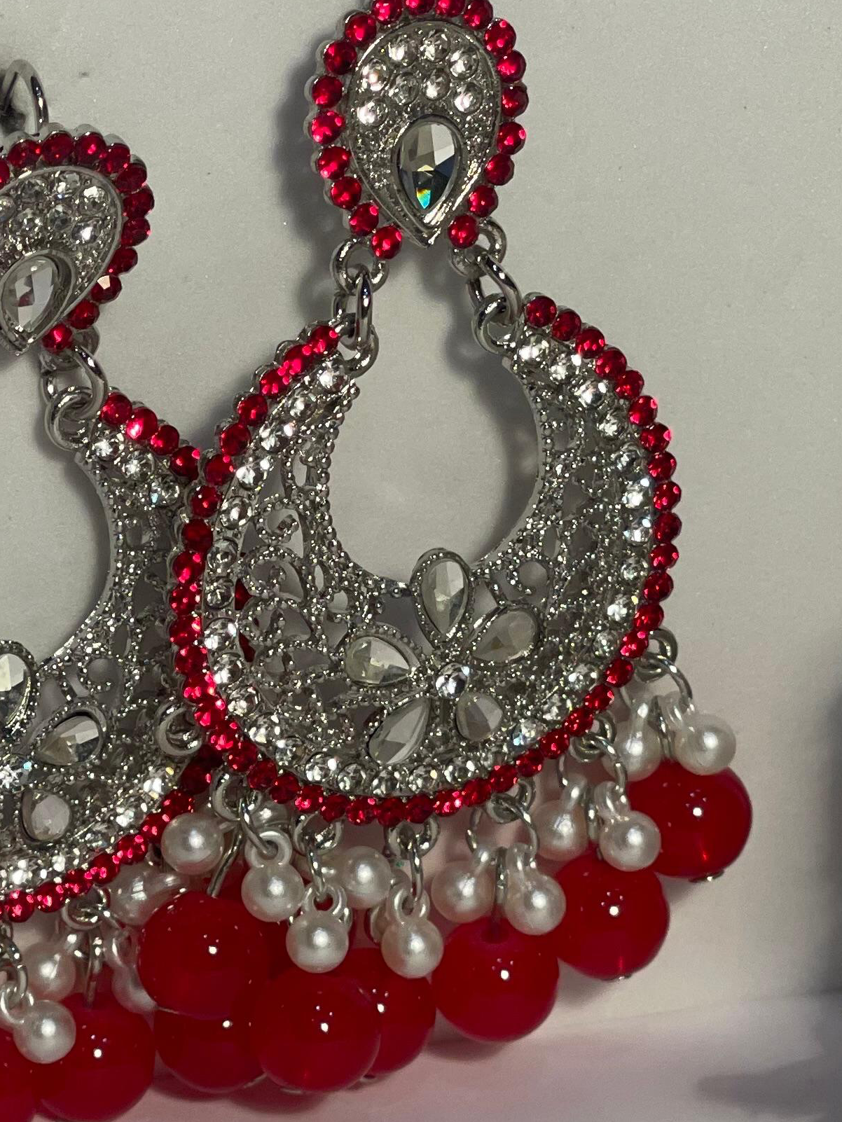 Ghungroo earrings silver and red(Mahbano)