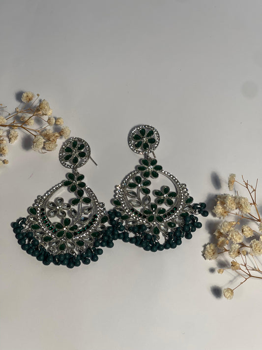 Phool Earring silver and green(Mahbano)