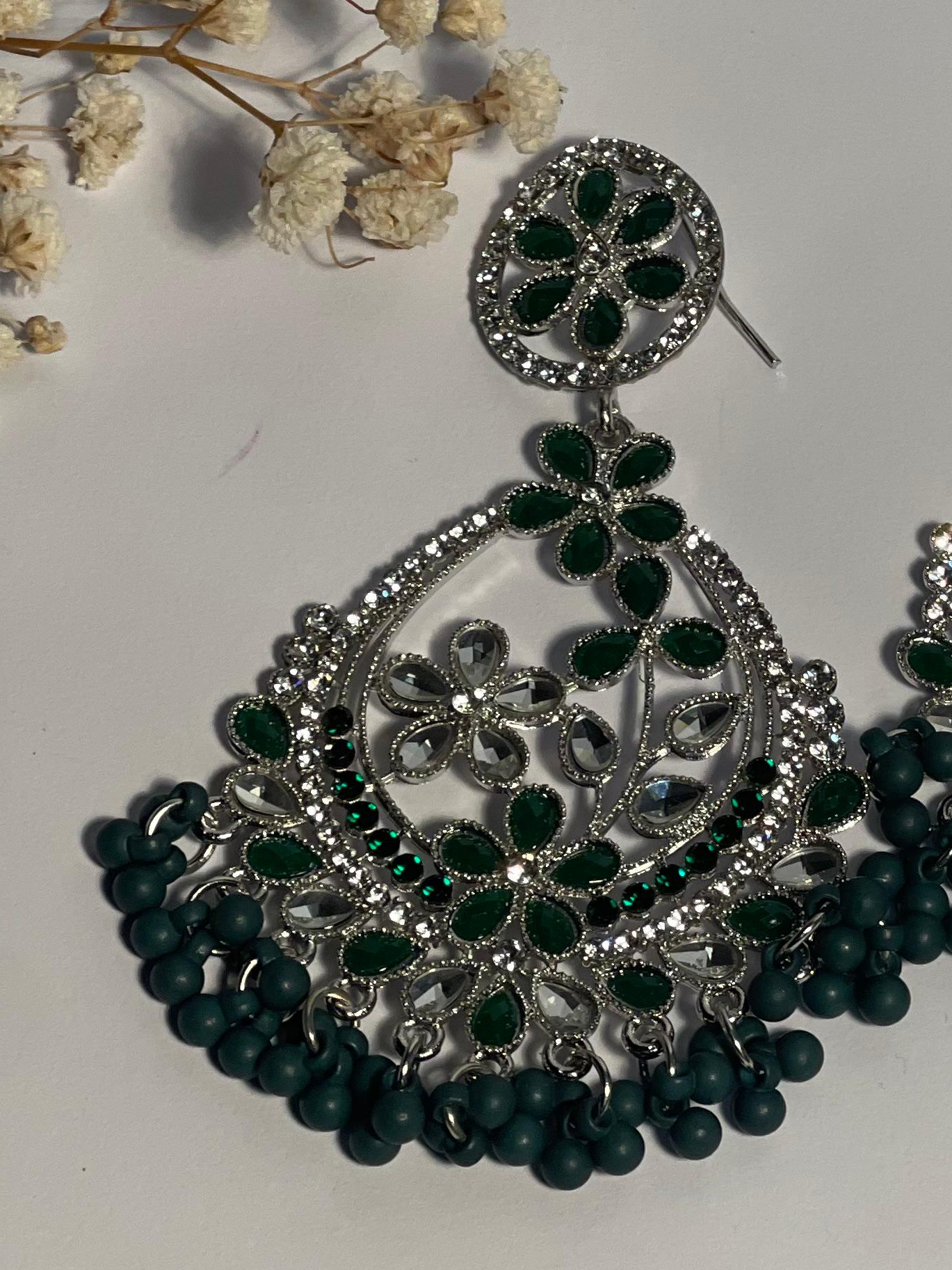Phool Earring silver and green(Mahbano)