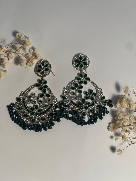 Phool Earring silver and green(Mahbano)