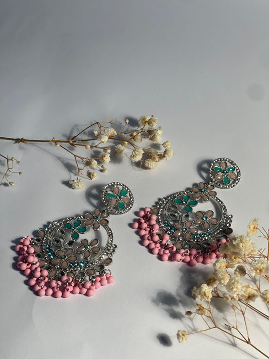 Phool Earring pink and silver(Mahbano)