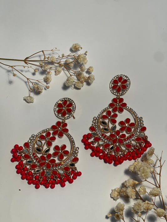 Phool Earring red and gold(Mahbano)
