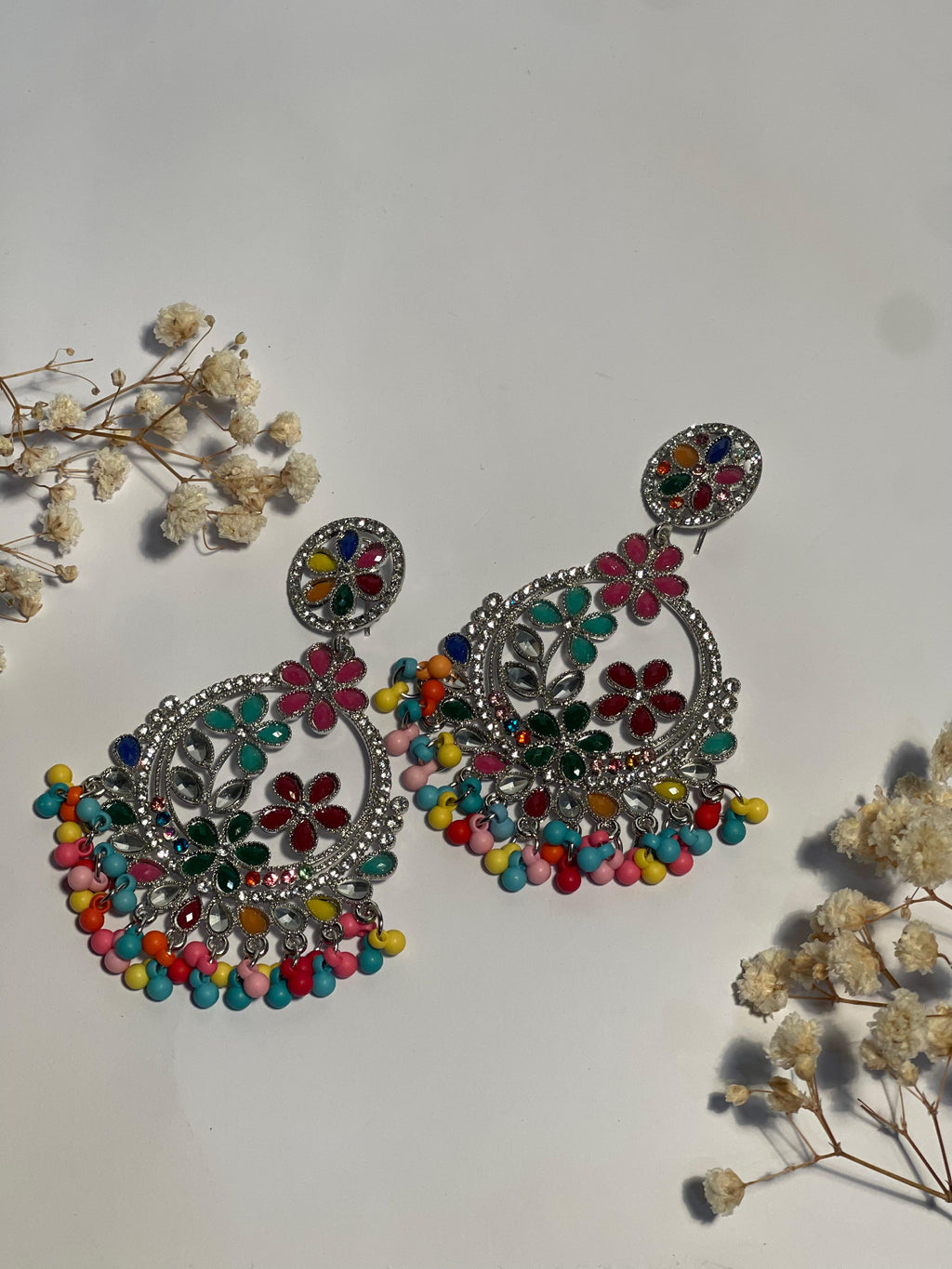Phool Earring multi and silver(Mahbano)