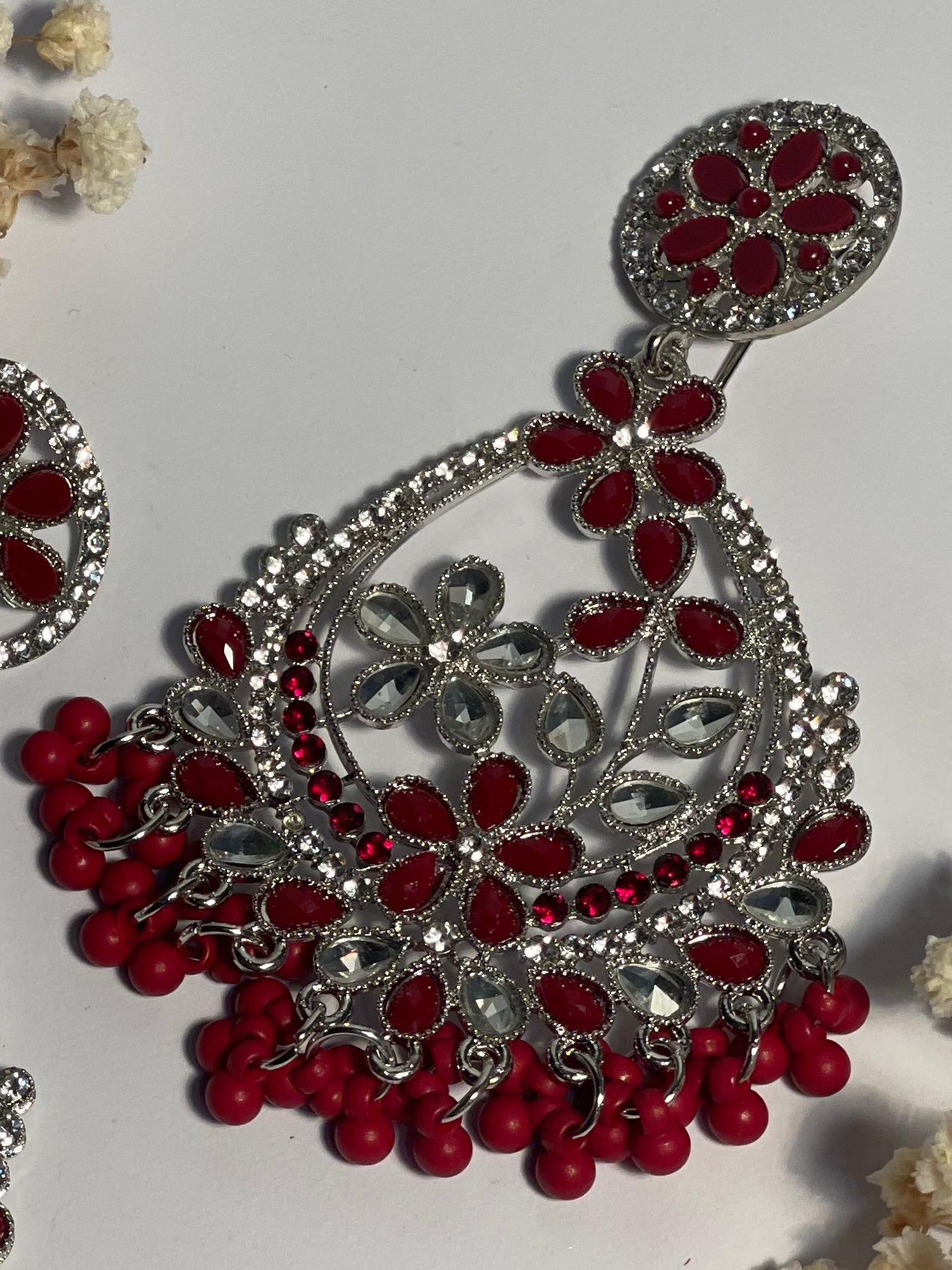 Phool Earring maroon and silver(Mahbano)