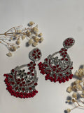 Phool Earring maroon and silver(Mahbano)
