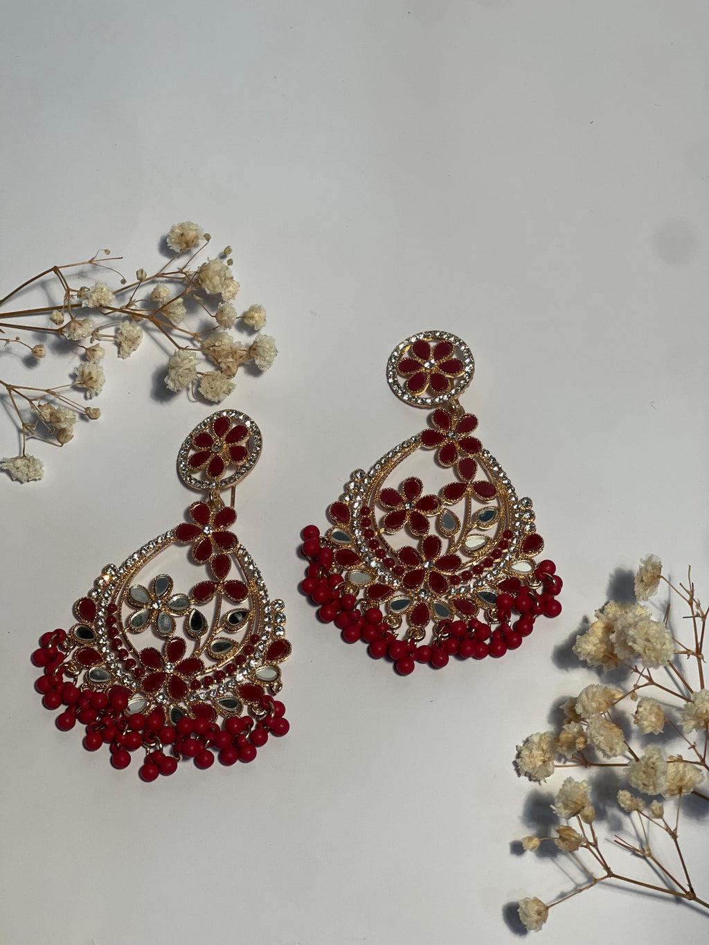 Phool Earring maroon and gold(Mahbano)