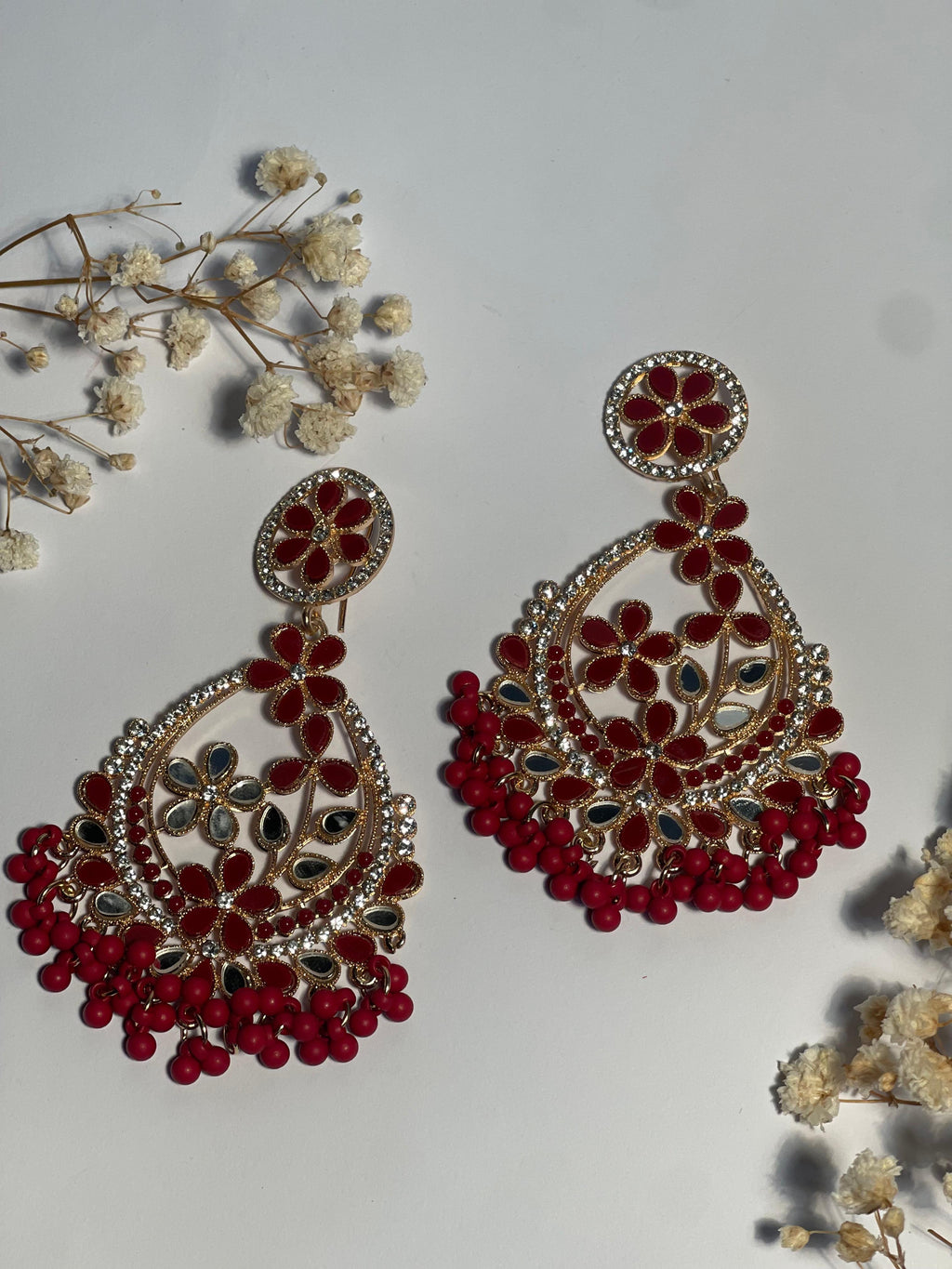 Phool Earring maroon and gold(Mahbano)