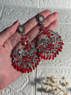 Phool Earring silver and red (Mahbano)