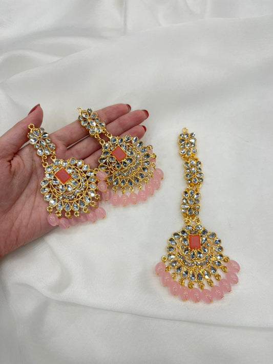 Kundan Set gold and tea pink-(Sheharbano)