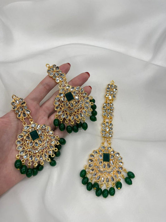 Kundan Set gold and green-(Sheharbano)