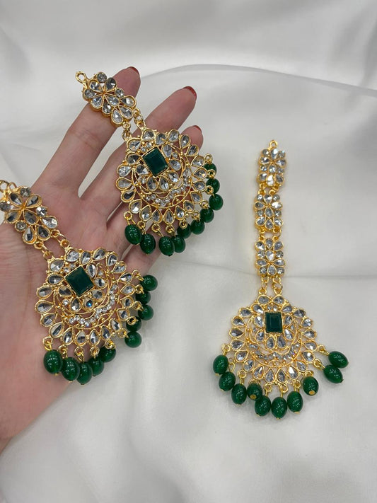Kundan Set gold and green-(Sheharbano)