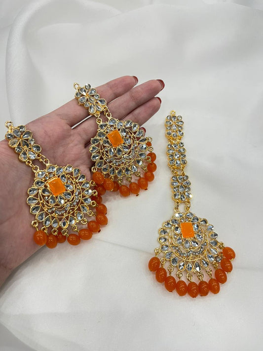 Kundan Set gold and orange-(Sheharbano)