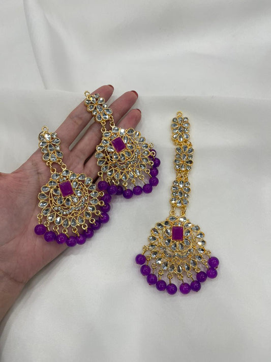 Kundan Set gold and purple-(Sheharbano)