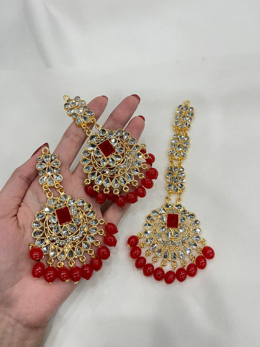 Kundan Set gold and red-(Sheharbano)