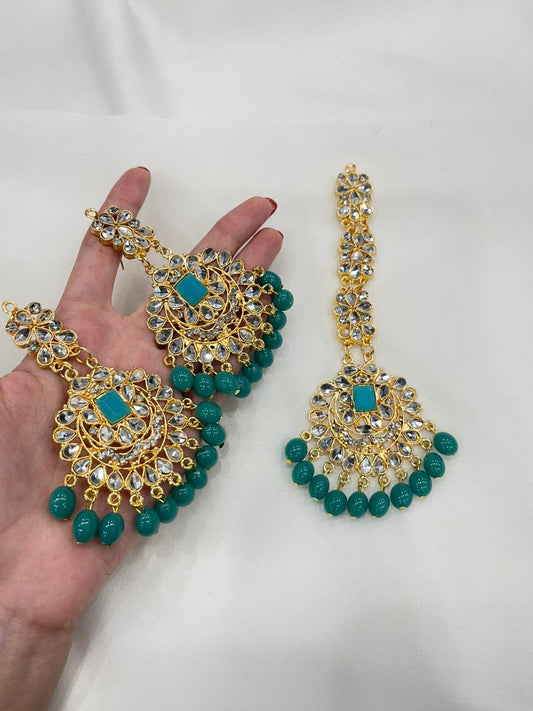 Kundan Set gold and turquoise-(Sheharbano)