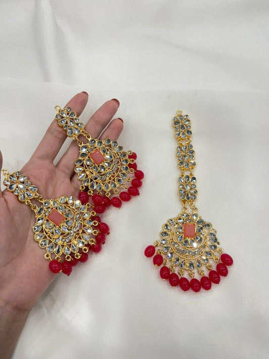 Kundan Set gold and coral -(Sheharbano)