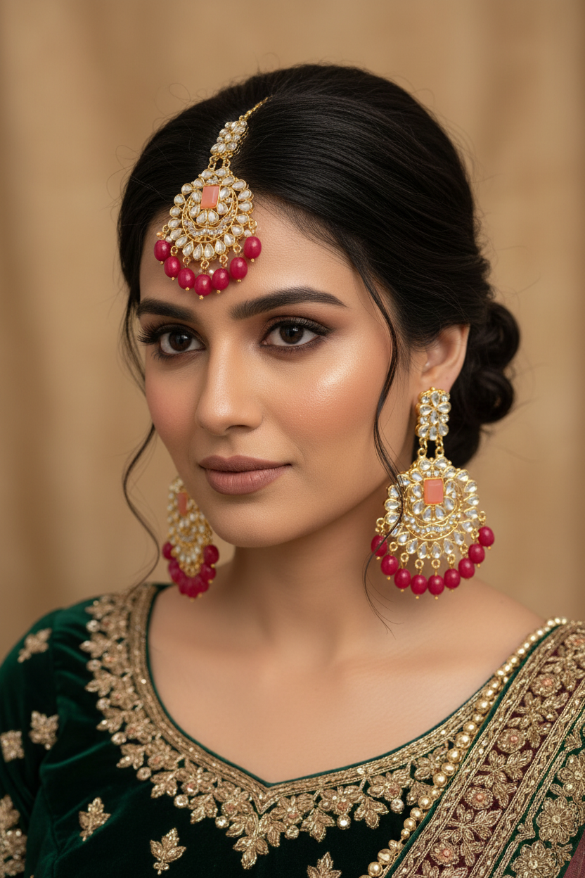 Kundan Set gold and coral -(Sheharbano)