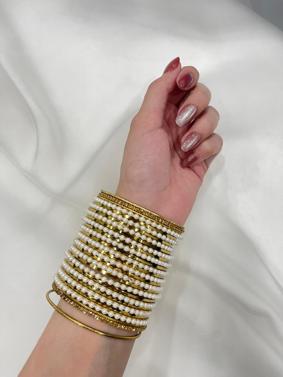 Gold and Pearl  bangle set