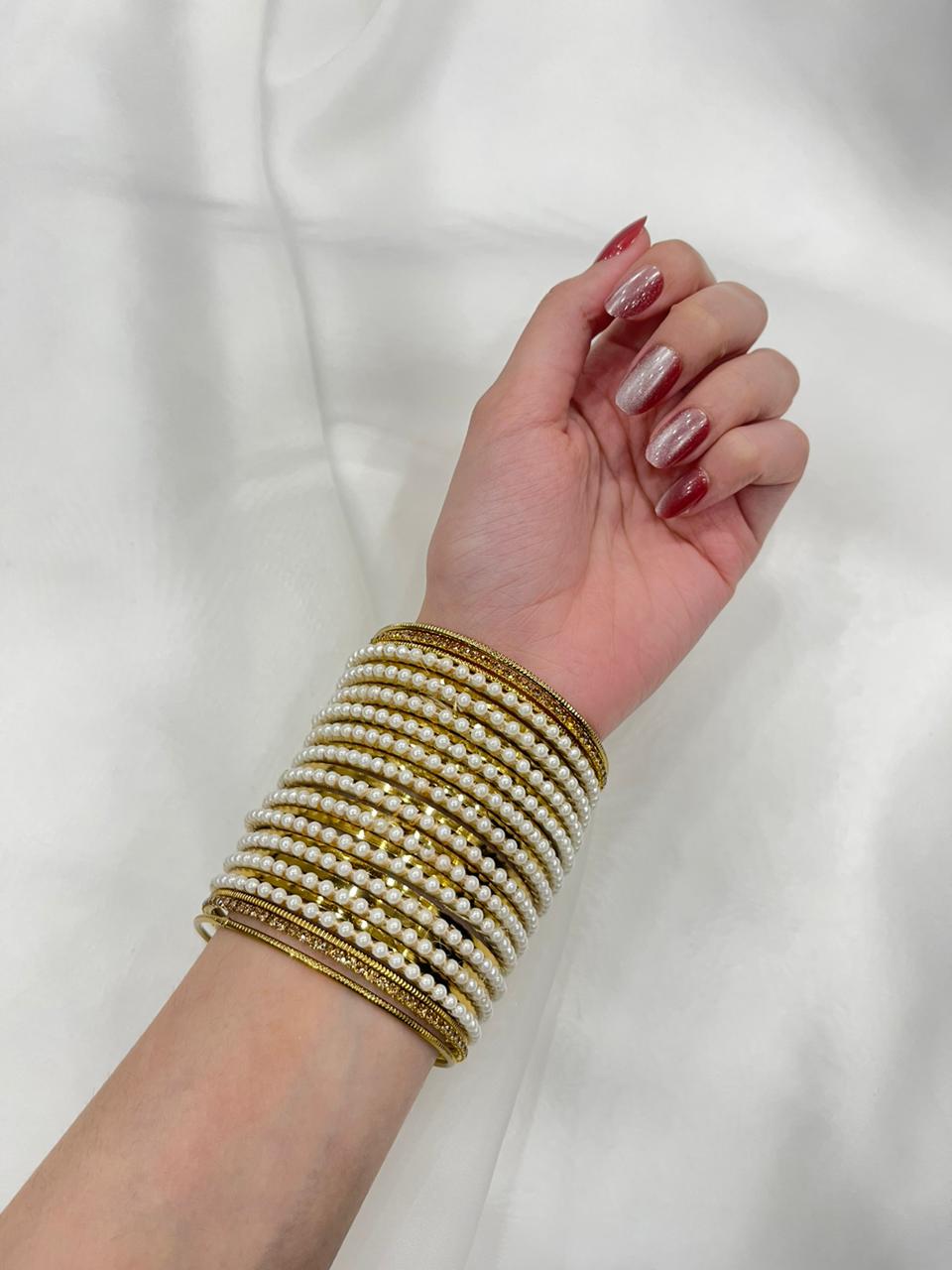Gold and Pearl  bangle set