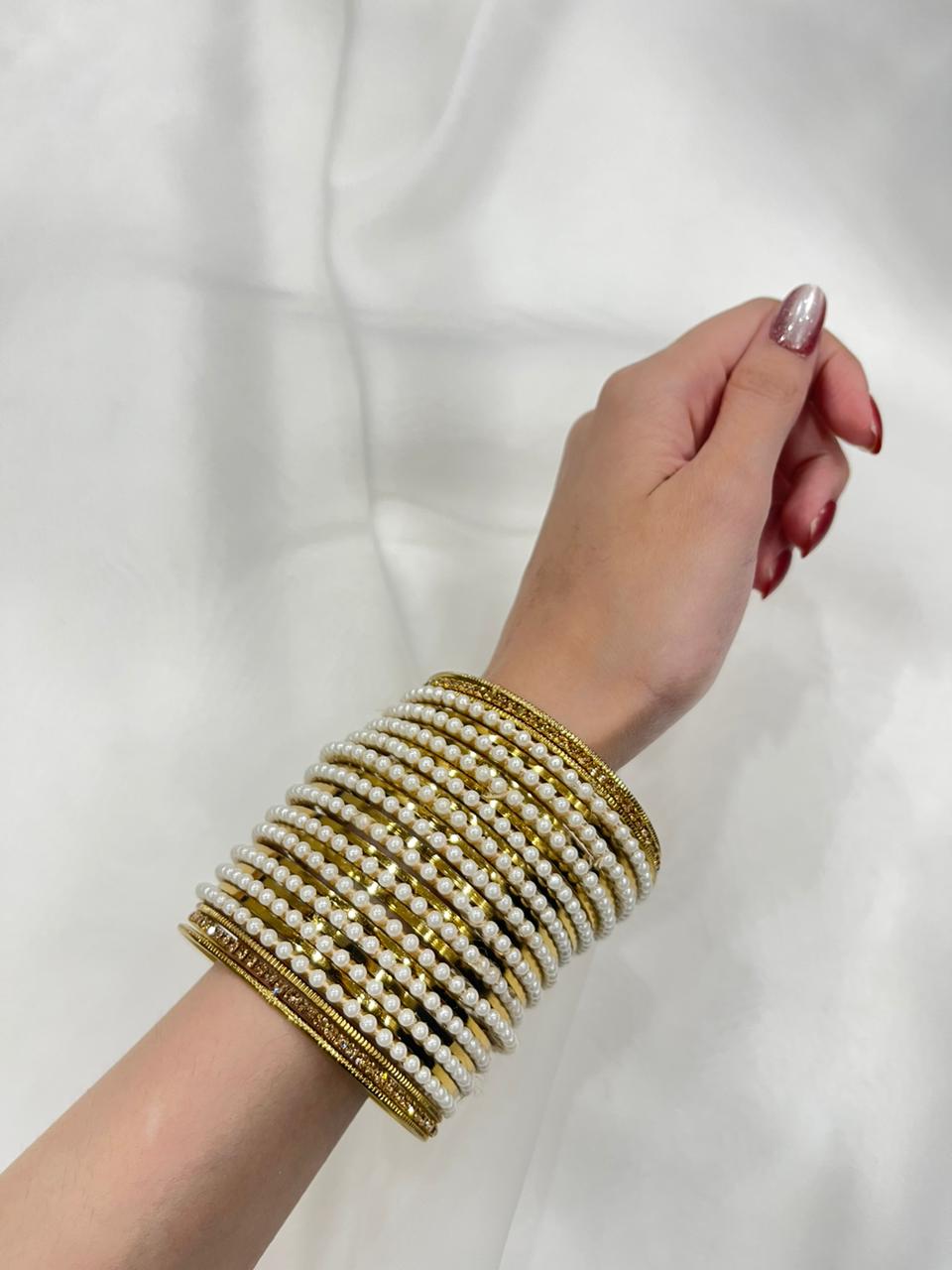 Gold and Pearl  bangle set