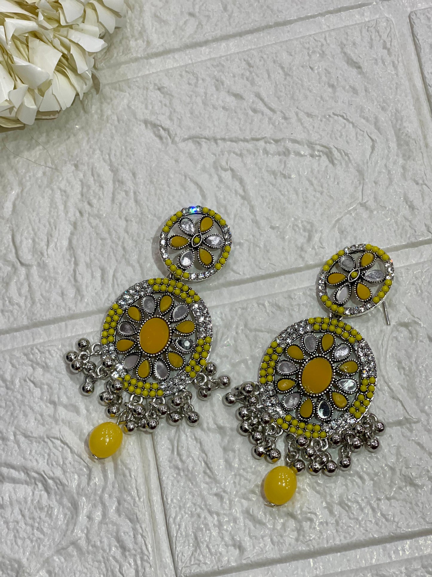 Fatima earring yellow and silver(Sheharbano)