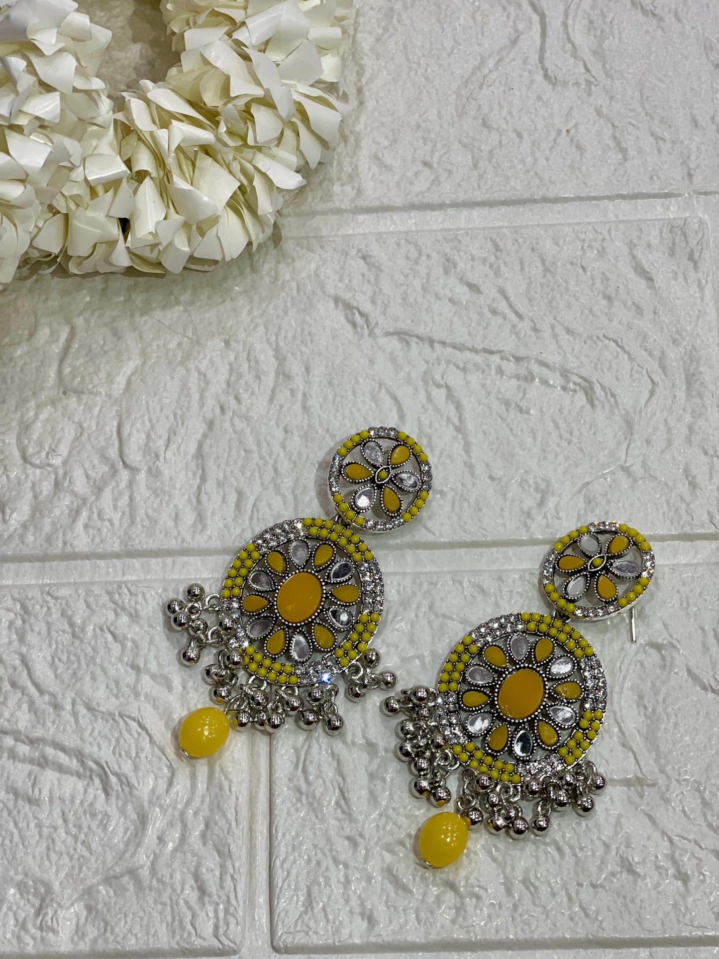 Fatima earring yellow and silver(Sheharbano)