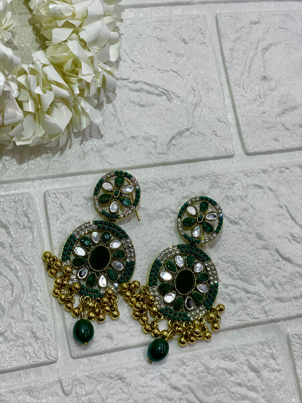 Fatima earring green and gold(Sheharbano)