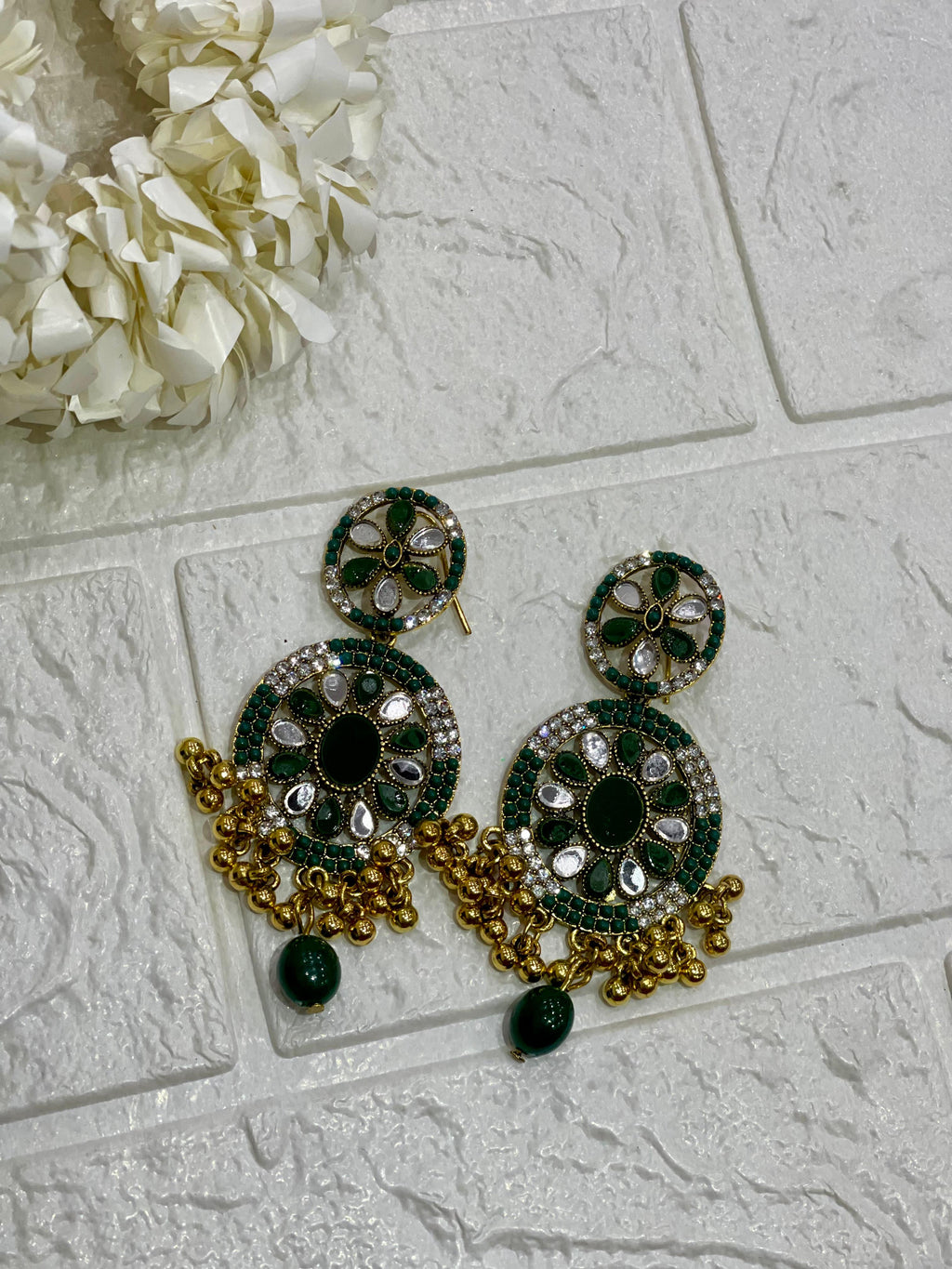 Fatima earring green and gold(Sheharbano)