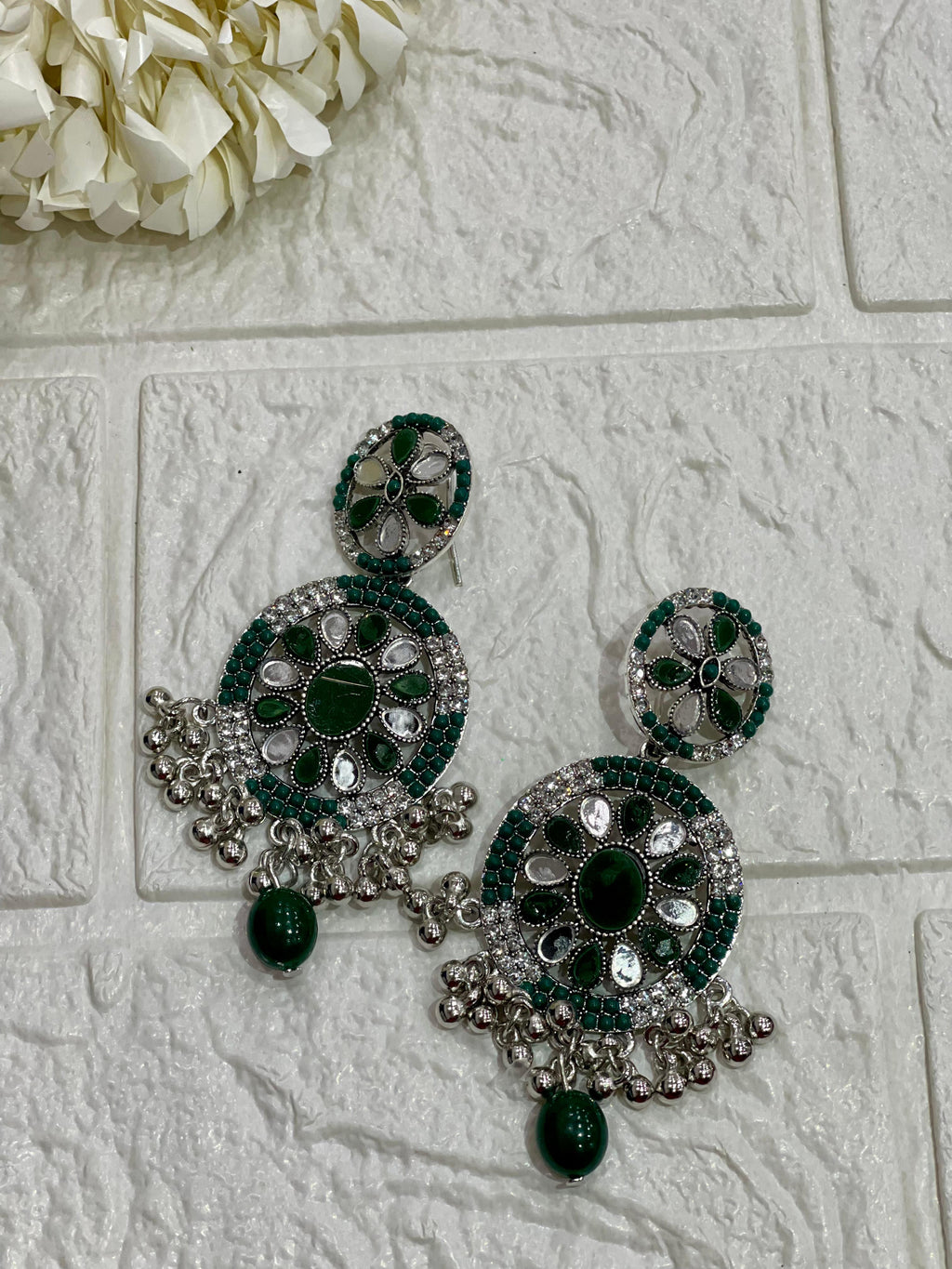 Fatima earring green and silver(Sheharbano)