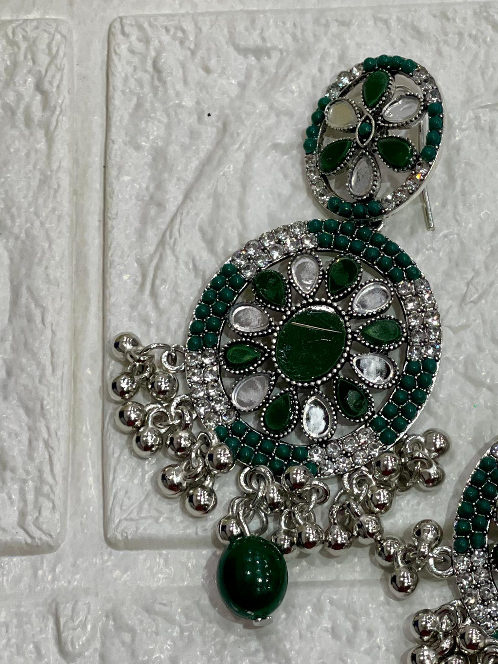 Fatima earring green and silver(Sheharbano)