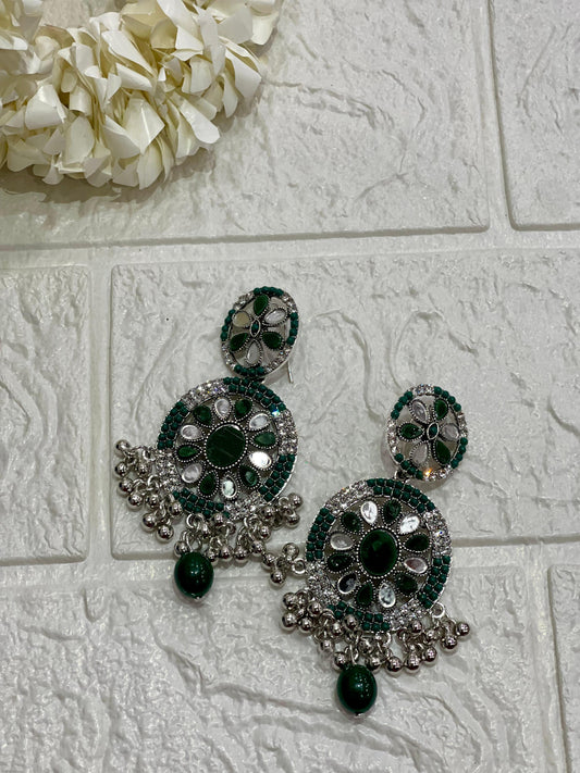 Fatima earring green and silver(Sheharbano)